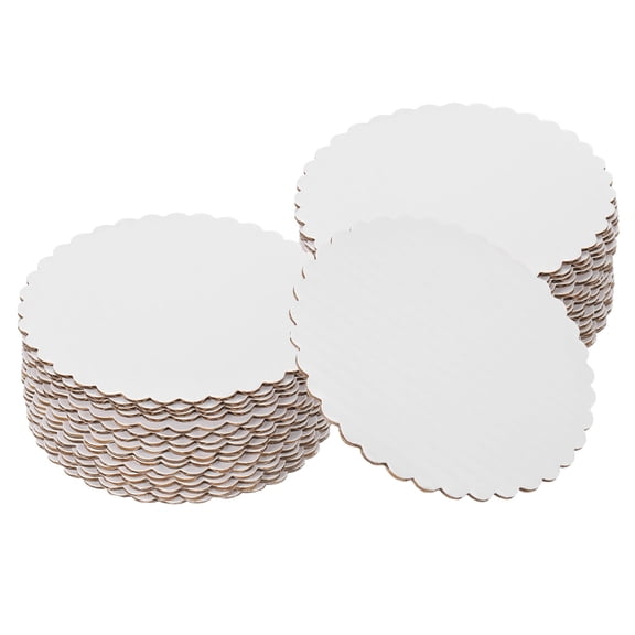 Uxcell 50 Pcs Scalloped Cake Circle Base, 4.9 Inch Cake Cardboards Thick Cardboard Cake Pastry Tray Round Cake Boards for Weddings Parties Birthday Desserts Cupcake (White)