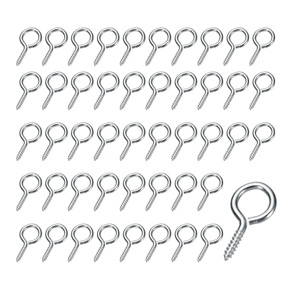 Uxcell 50 Pcs Screw Eyes, #6x1-3/16" Carbon Steel Zinc Plated Eyelet Screw Hooks, Small Self Tapping Eye Bolts for Hanging DIY Wood Artwork Pendants Indoor Outdoor, White