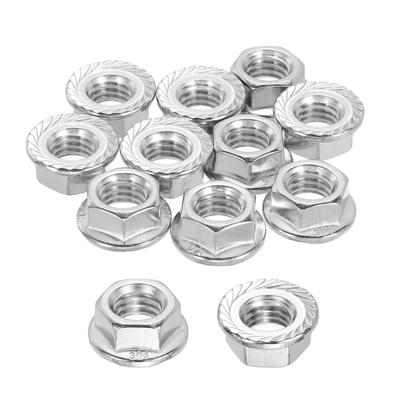 Uxcell 50 Pcs Serrated Flange Hex Nuts - [5/16"-18-UNC] 304 Stainless Steel Bright Finish Flange Nuts Hexagon for Machinery Industrial Home Lawn