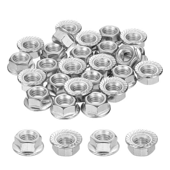Uxcell 50 Pcs Serrated Flange Hex Nuts - [M8-1.25-Coarse] 304 Stainless Steel Bright Finish Flange Nuts Hexagon for Machinery Industrial Home Lawn