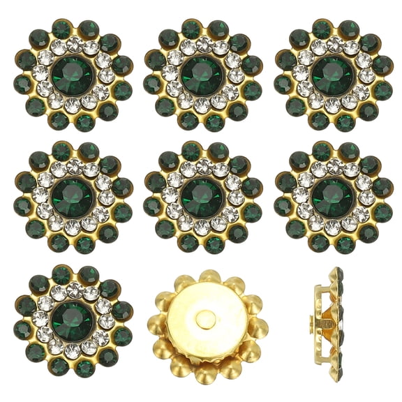 Uxcell 50 Pcs Sew on Rhinestones, 14mm Flower Glass Rhinestones with Craft Gems Crystal Embellishments, Dark Green