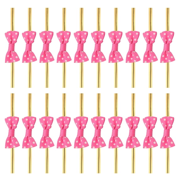Uxcell 50 Pcs Twist Tie Bows, 3.15" Mini Bows Twisty Ties with Small Cute Dots Satin Ribbon for Lollipop DIY Crafts Baked Food Treat Bag Package, Pink