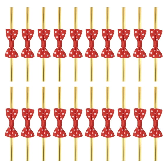 Uxcell 50 Pcs Twist Tie Bows, 3.15" Mini Bows Twisty Ties with Small Cute Dots Satin Ribbon for Lollipop DIY Crafts Baked Food Treat Bag Package, Red