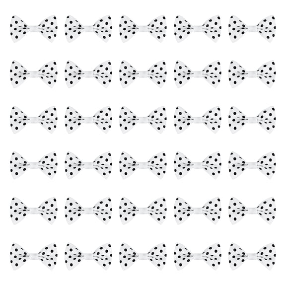 Uxcell 50 Pcs White Black Polka Dot Ribbon Bow Ties 1.5" x 1" Mini Bowknot for Crafting Little Satin Bows Bulk for DIY Sewing Scrapbooking Wedding Gift Present Home Decoration
