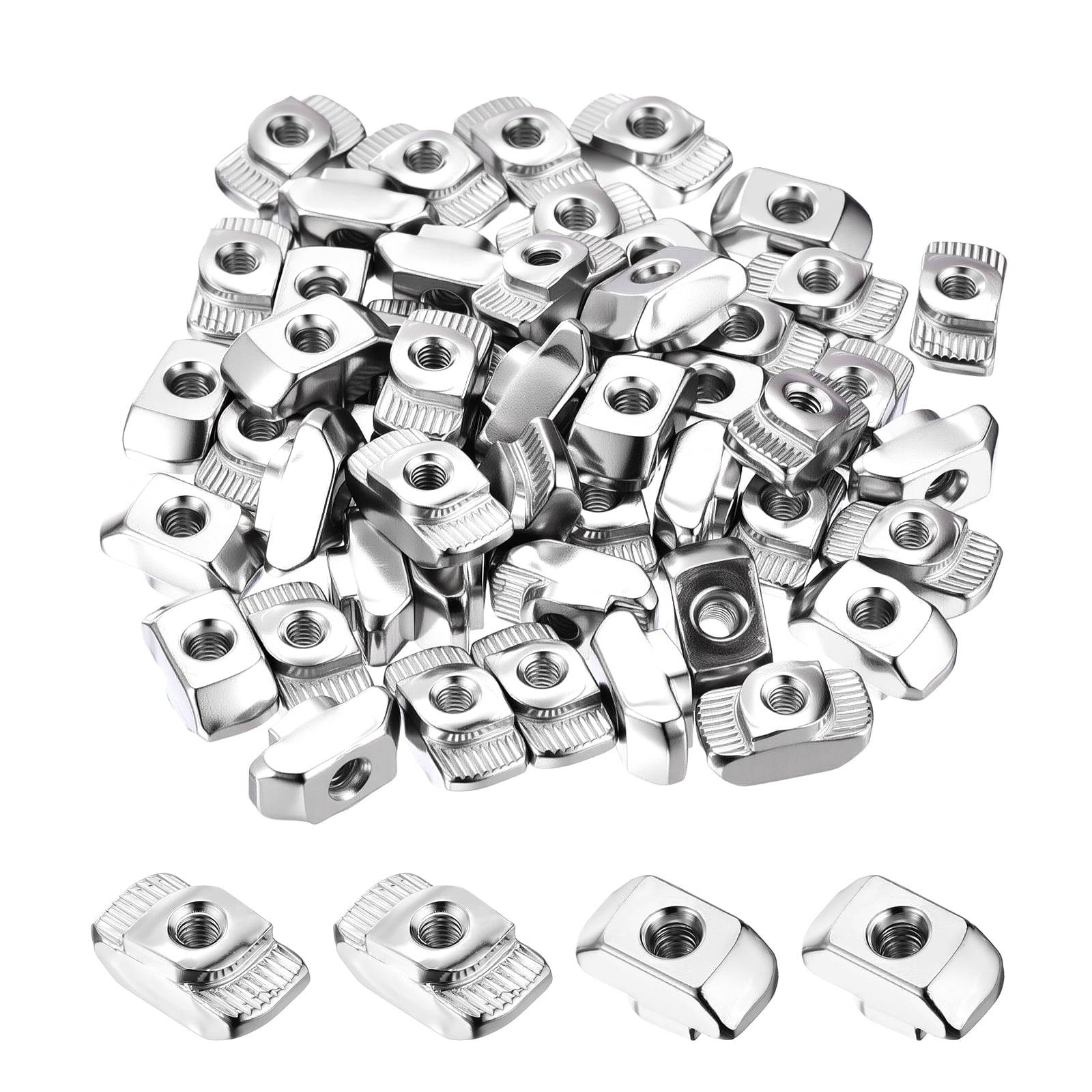 Uxcell 50 Pcs t Slot Nuts -[M4-0.7] 4545 Series t Nuts Nickel Plated Carbon Steel for Aluminum Extrusion Profile Hardware Accessories, Silver