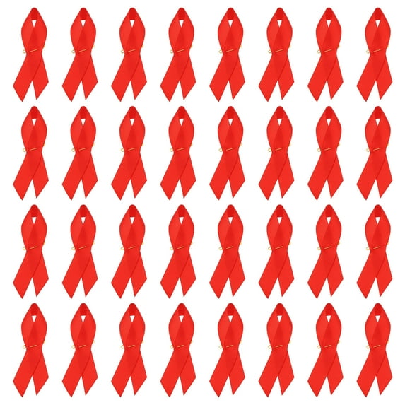 Uxcell 50 Pieces Red Polyester Ribbon Satin Pins, Awareness Ribbon Satin with Safety Pins