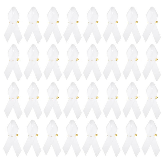 Uxcell 50 Pieces White Polyester Ribbon Satin Pins, Awareness Ribbon Satin with Safety Pins