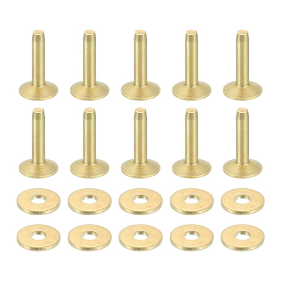 Uxcell 50 Set 10x3.3x14mm Solid Copper Rivets and Burrs Leather Fastener, Gold Tone