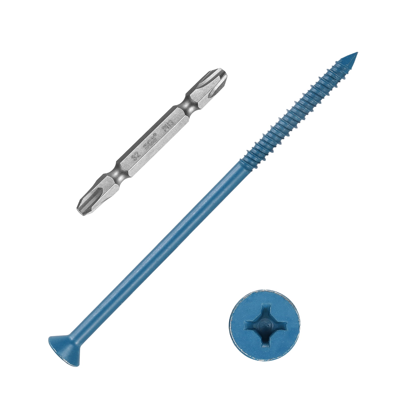 Uxcell 50 Set Concrete Screws and Screwdriver Bit, 1/4"x5"Carbon Steel Hexagonal Flange Concrete Self-Tapping Screw with Screwdriver Bit for Concrete Brick Block Stucco Wall, Blue