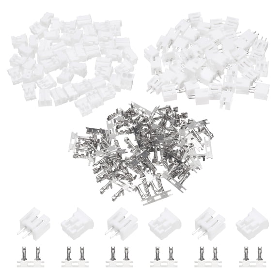 Uxcell 50 Set JST- PH 2.0 mm Pitch Connector Kit, 2 Pin Male Female Sockets Housing Adapter Plug Terminal Electronic Computer Connector Kit Straight Pin for Board Cable Assembly, White