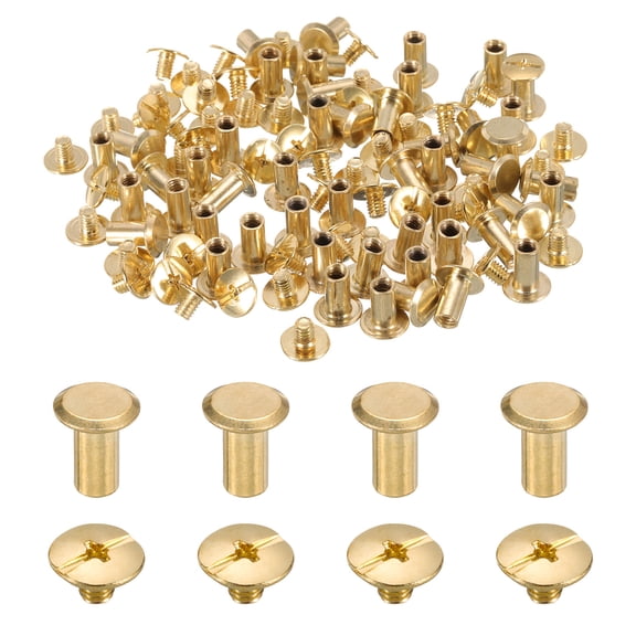 Uxcell 50 Set M5 x 10mm Chicago Screw, Metal Phillips Head Binding Screws Stud Screw Rivets for Leather, Gold Tone