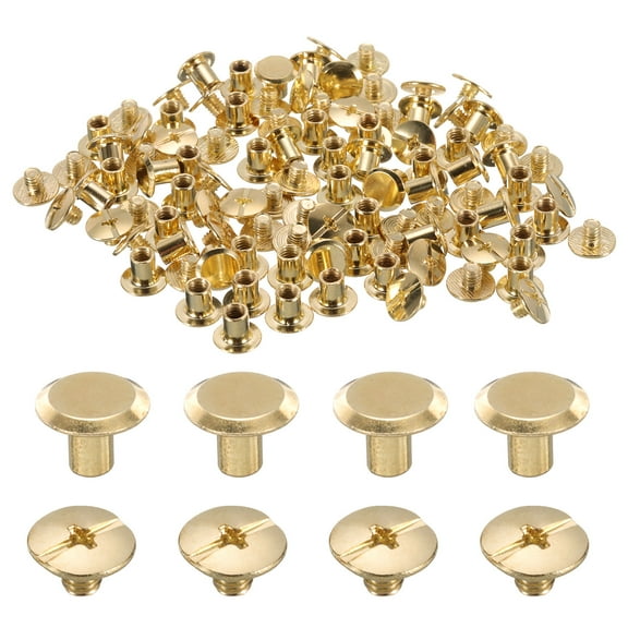 Uxcell 50 Set M5 x 6mm Chicago Screw, Metal Phillips Head Binding Screws Stud Screw Rivets for Leather, Gold Tone