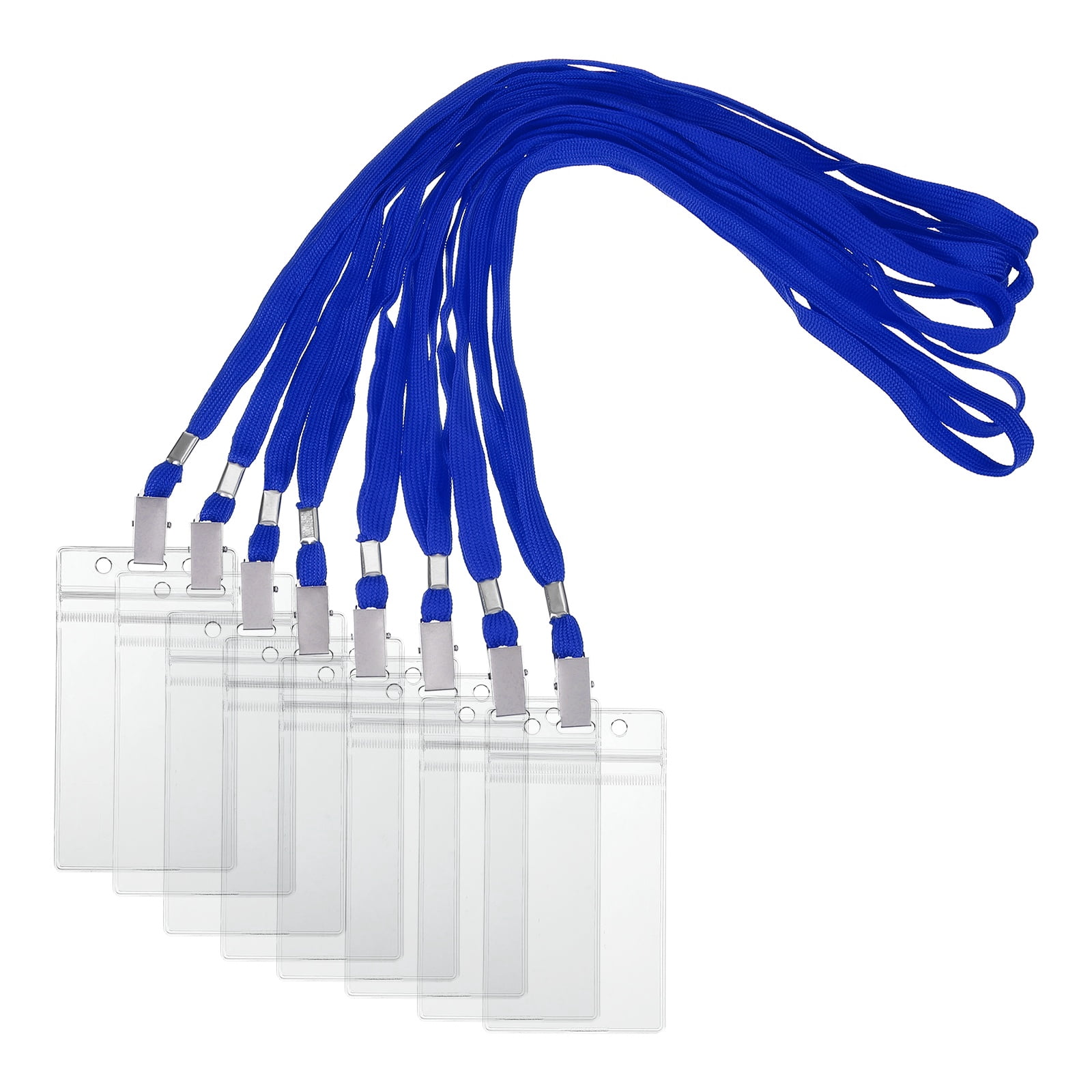Uxcell 50 Set Name Tag Holders with Lanyard, Plastic Waterproof Badge Holder with Alligator Clip Lanyards for ID Badges Office Teacher Events Meetings, Blue(3x2 Inch)