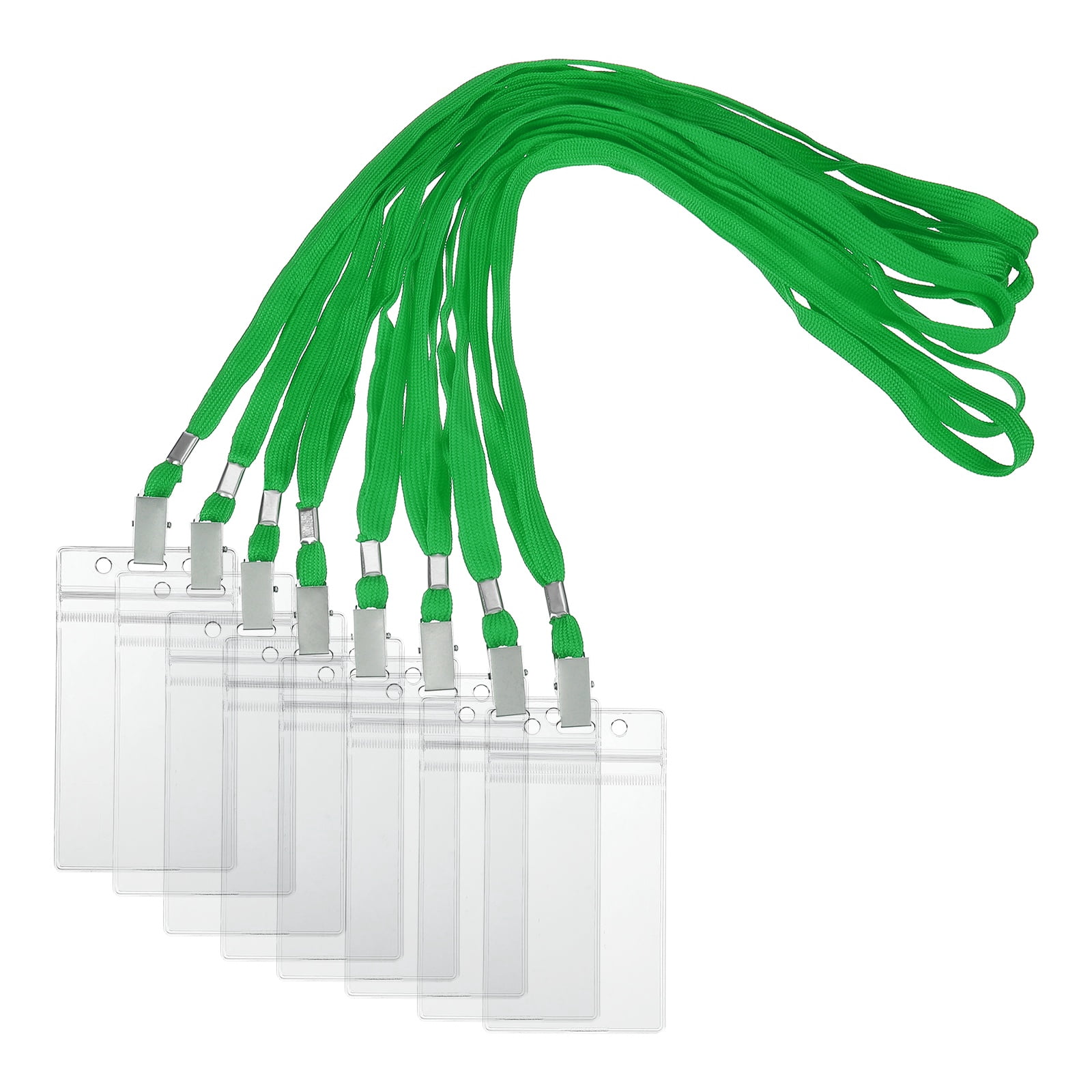 Uxcell 50 Set Name Tag Holders with Lanyard, Plastic Waterproof Badge Holder with Alligator Clip Lanyards for ID Badges Office Teacher Events Meetings, Green(3x2 Inch)