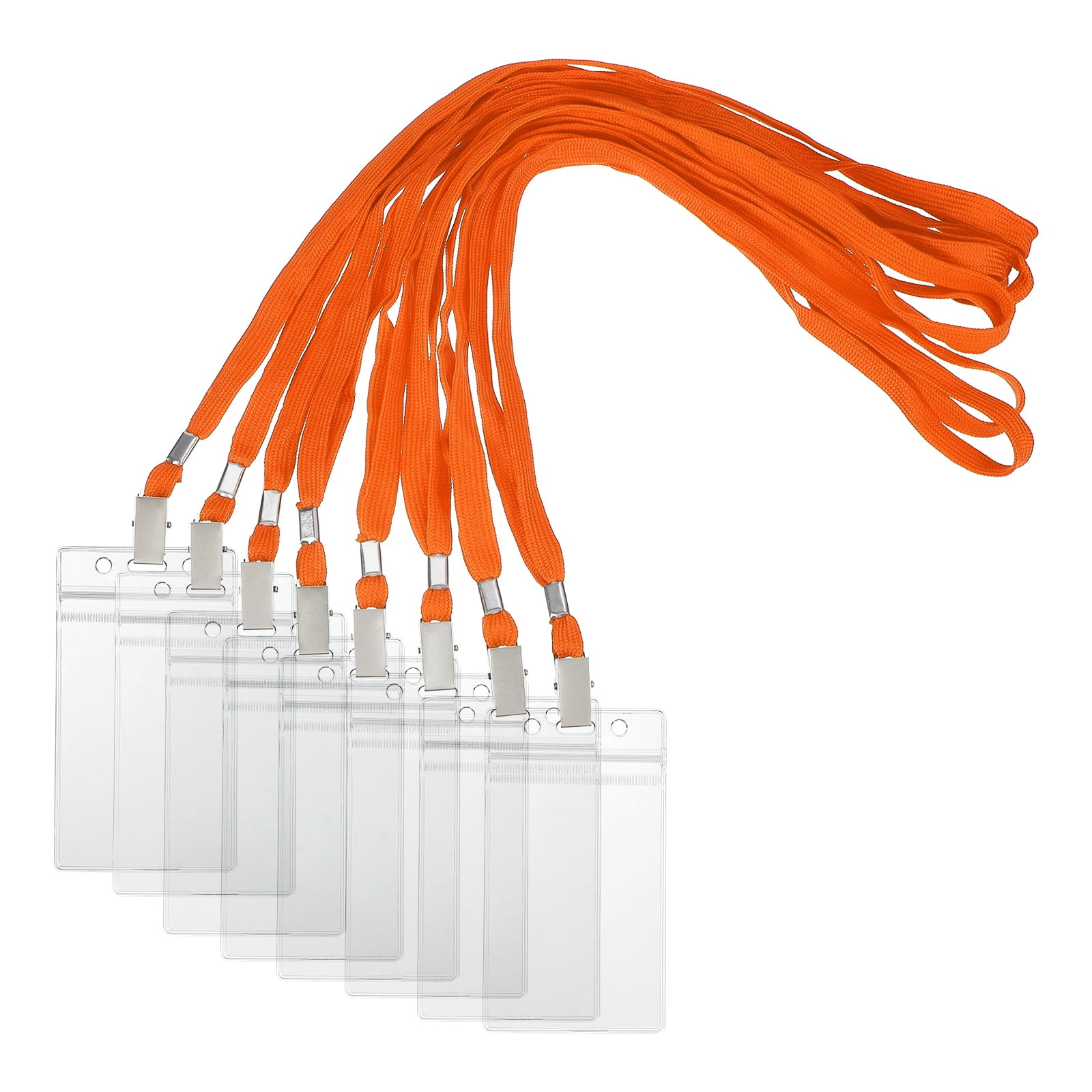 Uxcell 50 Set Name Tag Holders with Lanyard, Plastic Waterproof Badge Holder with Alligator Clip Lanyards for ID Badges Office Teacher Events Meetings, Orange(3x2 Inch)