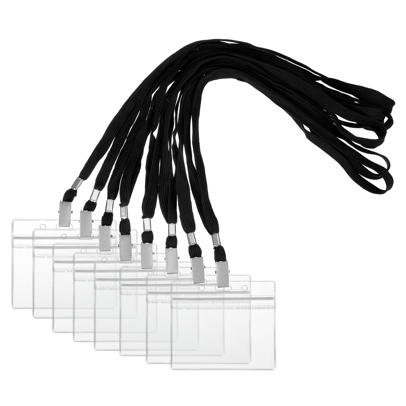 Uxcell 50 Set Name Tag Holders with Lanyard, Plastic Waterproof Horizontal Badge Holder with Alligator Clip Lanyards for ID Badges Office Teacher Events Meetings, Black(4x2 Inch)