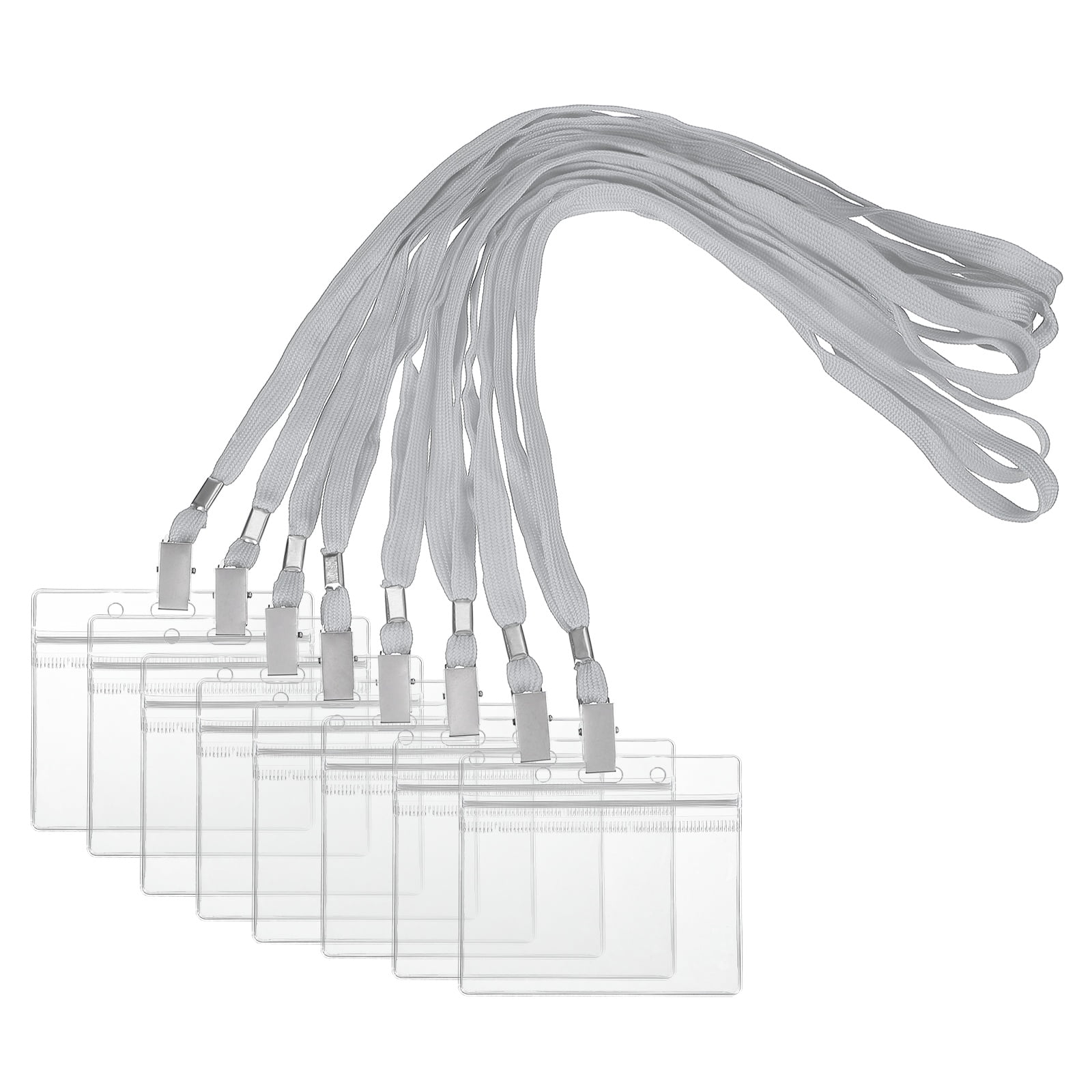Uxcell 50 Set Name Tag Holders with Lanyard, Plastic Waterproof Horizontal Badge Holder with Alligator Clip Lanyards for ID Badges Office Teacher Events Meetings, Gray(4x2 Inch)