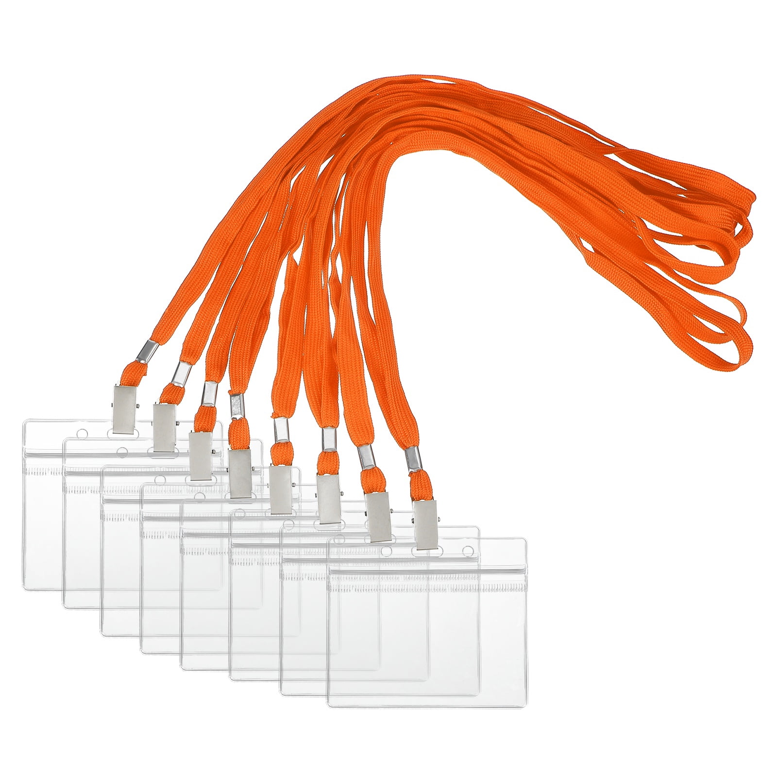 Uxcell 50 Set Name Tag Holders with Lanyard, Plastic Waterproof Horizontal Badge Holder with Alligator Clip Lanyards for ID Badges Office Teacher Events Meetings, Orange(4x2 Inch)