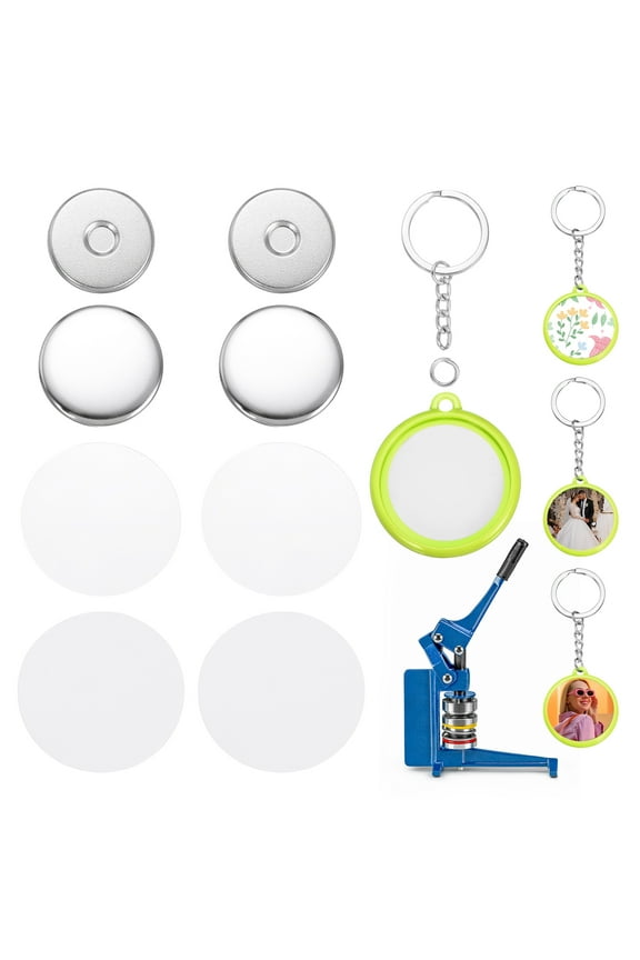 50 Sets Button Maker Supplies 32mm / 1.26 Inch Blank Badge Button Parts Badge Parts with Blank Paper for Hand Press Crafts Making Double-Sided Keychain, Light Green