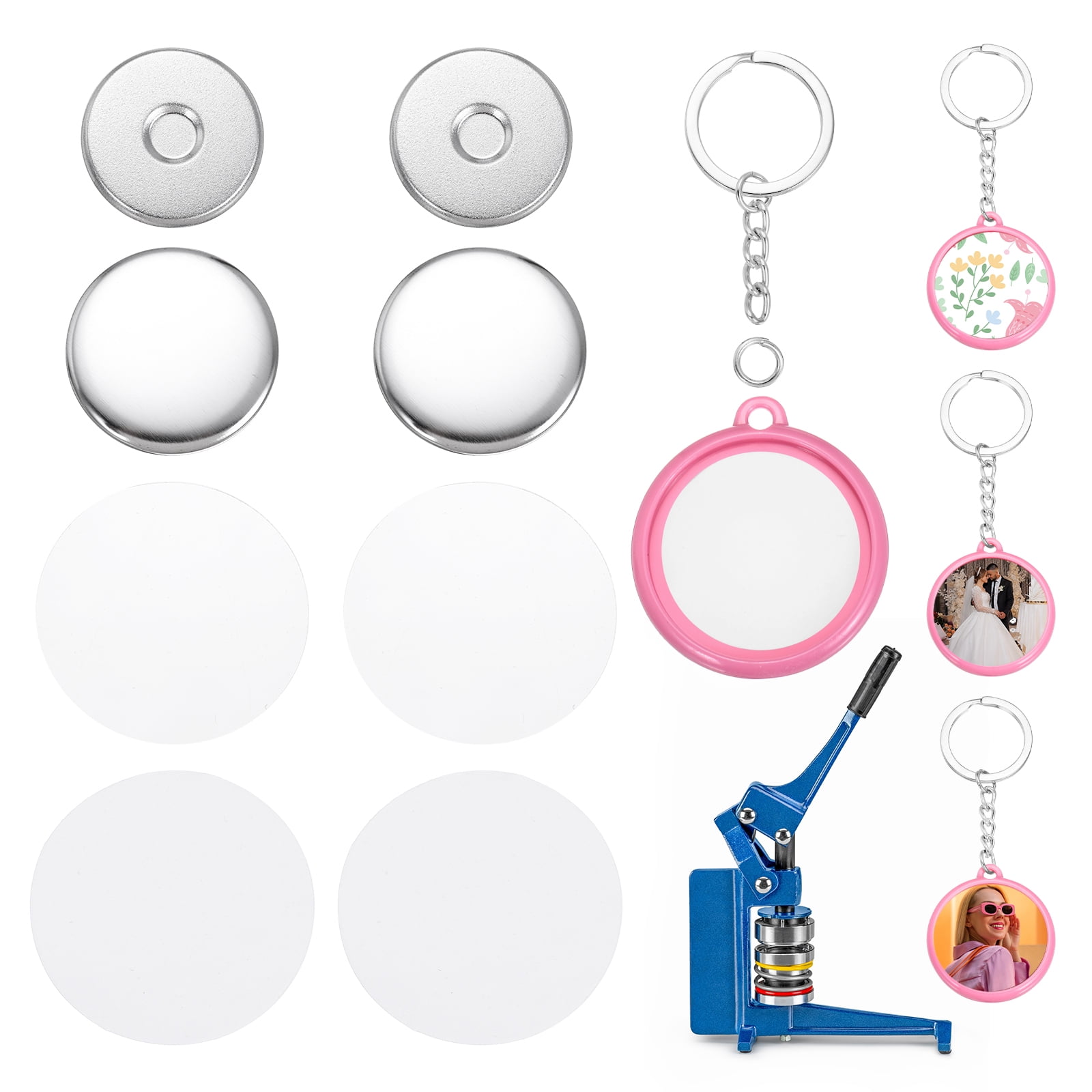 Uxcell 50 Sets Button Maker Supplies 32mm / 1.26 Inch Blank Badge Button Parts Badge Parts with Blank Paper for Hand Press Crafts Making Double-Sided Keychain, Pink