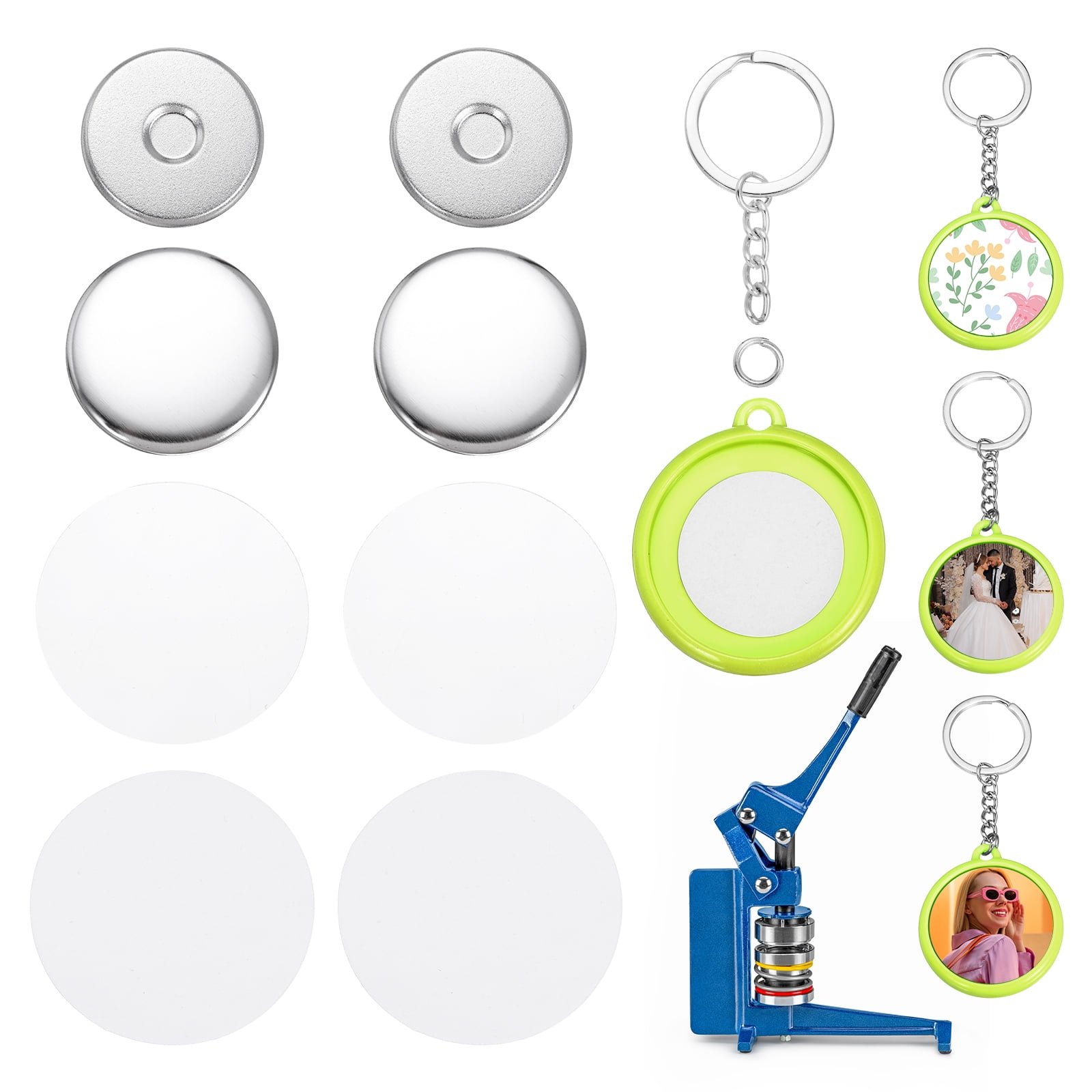 Uxcell 50 Sets Button Maker Supplies 37mm / 1.46 Inch Blank Badge Button Parts Badge Parts with Blank Paper for Hand Press Crafts Making Double-Sided Keychain, Light Green