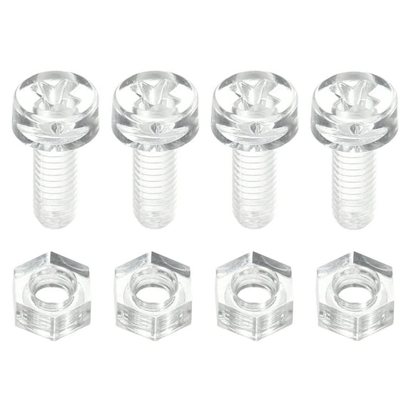 Uxcell 50 Sets Clear Acrylic Screws and Nuts Kit, M3 x 8mm PC Transparent Round Head Phillips Bolts with Hex Nuts, Bolts and Nuts Kit for Machine Electronic Equipment DIY Crafts