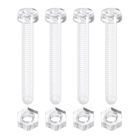 Uxcell 50 Sets Clear Acrylic Screws and Nuts Kit, M4 x 30mm PC Transparent Round Head Phillips Bolts with Hex Nuts, Bolts and Nuts Kit for Machine Electronic Equipment DIY Crafts