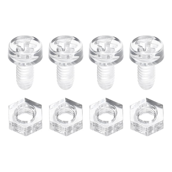 Uxcell 50 Sets Clear Acrylic Screws and Nuts Kit, M4 x 8mm PC Transparent Round Head Phillips Bolts with Hex Nuts, Bolts and Nuts Kit for Machine Electronic Equipment DIY Crafts