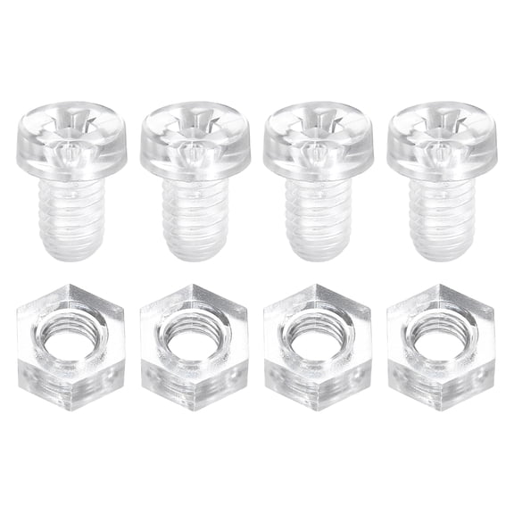 Uxcell 50 Sets Clear Acrylic Screws and Nuts Kit, M5 x 8mm PC Transparent Round Head Phillips Bolts with Hex Nuts, Bolts and Nuts Kit for Machine Electronic Equipment DIY Crafts