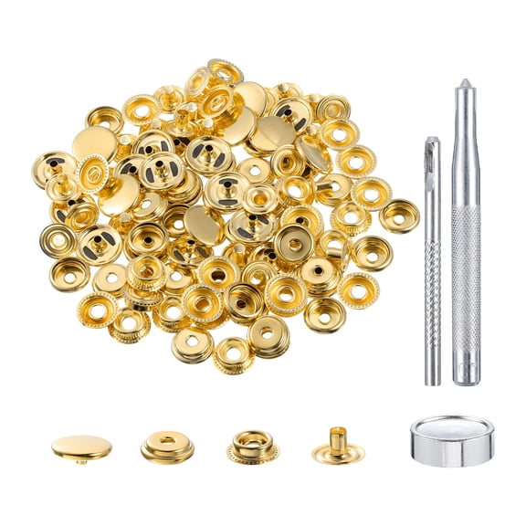 Uxcell 50 Sets Copper Snap Buttons, Press Buttons with 3 Setting Tools, 15mm, Gold