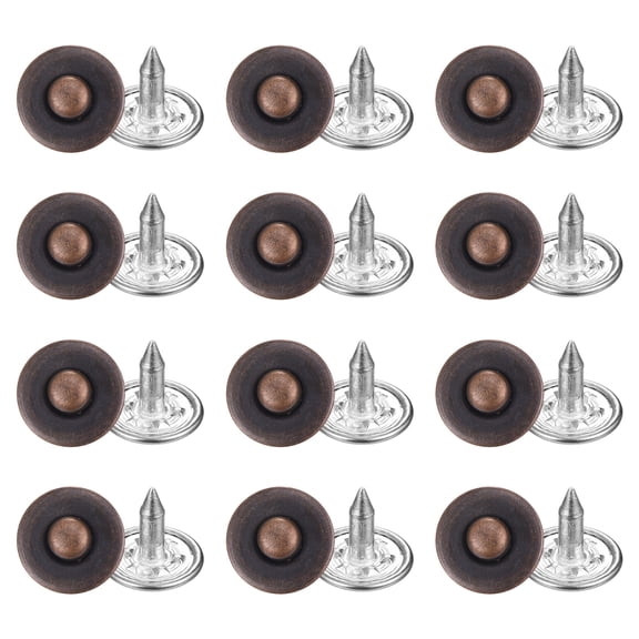 Uxcell 50 Sets Jean Rivets 8.5mm Metal Jeans Buttons Replacement Kit Universal No Sew Denim Fasteners Nipple Rivets Glossy Style for Jeans Pants Jackets Bags Crafts, Red Age Copper
