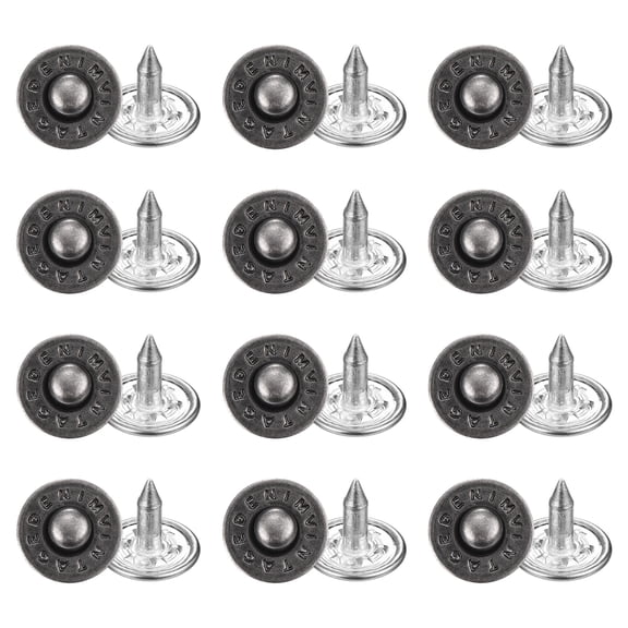 Uxcell 50 Sets Jean Rivets 8.5mm Metal Jeans Buttons Replacement Kit Universal No Sew Denim Fasteners Nipple Rivets Letter Style for Jeans Pants Jackets Bags Crafts, Gunmetal Color