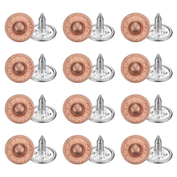 Uxcell 50 Sets Jean Rivets 8.5mm Metal Jeans Buttons Replacement Kit Universal No Sew Denim Fasteners Nipple Rivets Letter Style for Jeans Pants Jackets Bags Crafts, Rose Gold