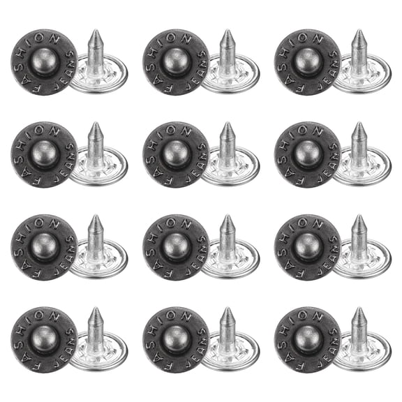 Uxcell 50 Sets Jean Rivets 8.5mm Metal Jeans Buttons Replacement Kit Universal No Sew Denim Fasteners Nipple Rivets Little Letter Style for Jeans Pants Jackets Bags Crafts, Gunmetal Color