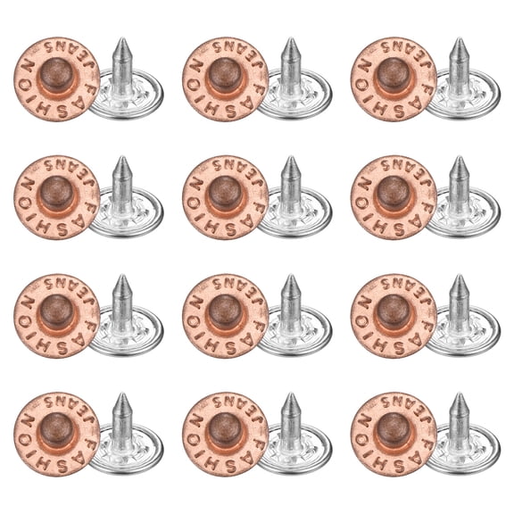 Uxcell 50 Sets Jean Rivets 8.5mm Metal Jeans Buttons Replacement Kit Universal No Sew Denim Fasteners Nipple Rivets Little Letter Style for Jeans Pants Jackets Bags Crafts, Rose Gold
