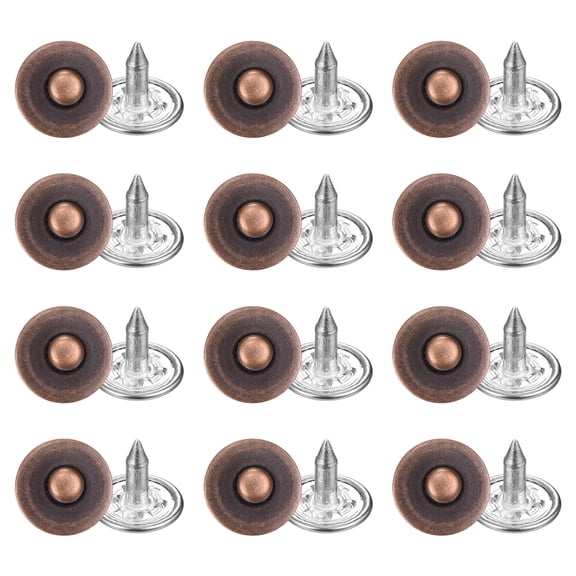 Uxcell 50 Sets Jean Rivets 9.5mm Metal Jeans Buttons Replacement Kit Universal No Sew Denim Fasteners Nipple Rivets Glossy Style for Jeans Pants Jackets Bags Crafts, Red Age Copper