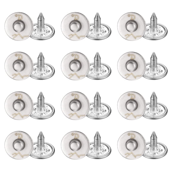 Uxcell 50 Sets Jean Rivets 9.5mm Metal Jeans Buttons Replacement Kit Universal No Sew Denim Fasteners Nipple Rivets Letter D Style for Jeans Pants Jackets Bags Crafts, Silver