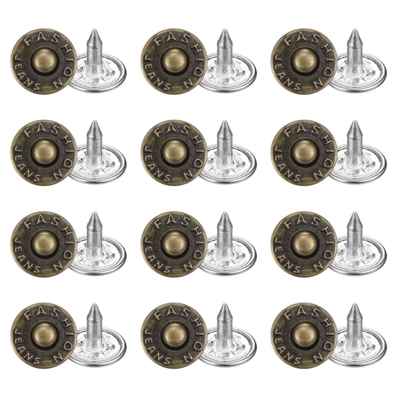 Uxcell 50 Sets Jean Rivets 9.5mm Metal Jeans Buttons Replacement Kit Universal No Sew Denim Fasteners Nipple Rivets Little Letter Style for Jeans Pants Jackets Bags Crafts, Age Copper