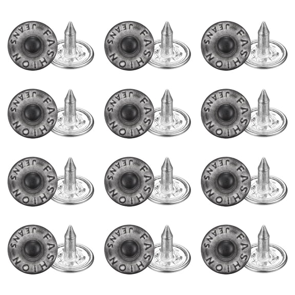 Uxcell 50 Sets Jean Rivets 9.5mm Metal Jeans Buttons Replacement Kit Universal No Sew Denim Fasteners Nipple Rivets Little Letter Style for Jeans Pants Jackets Bags Crafts, Bi-color Tin