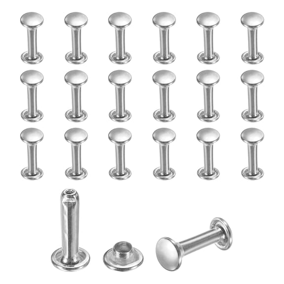 Uxcell 50 Sets Leather Rivets, 6mm Double Cap Rivets, 12mm Height Tubular Metal Studs for Leather Craft Repair and Decoration DIY Clothes, Shoes, Bags, Belts, Silver