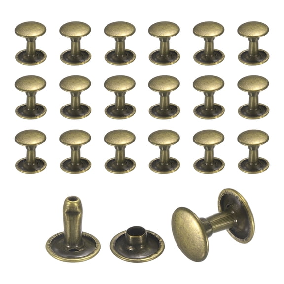 Uxcell 50 Sets Leather Rivets, 9mm Double Cap Rivets, 10mm Height Tubular Metal Studs for Leather Craft Repair and Decoration DIY Clothes, Shoes, Bags, Belts, Bronze