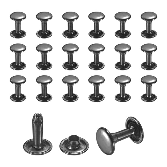 Uxcell 50 Sets Leather Rivets, 9mm Double Cap Rivets, 12mm Height Tubular Metal Studs for Leather Craft Repair and Decoration DIY Clothes, Shoes, Bags, Belts, Black