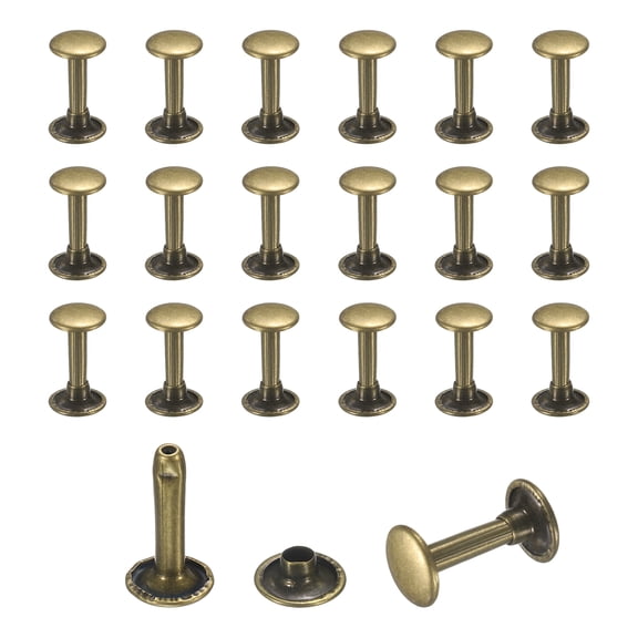 Uxcell 50 Sets Leather Rivets, 9mm Double Cap Rivets, 16mm Height Tubular Metal Studs for Leather Craft Repair and Decoration DIY Clothes, Shoes, Bags, Belts, Bronze