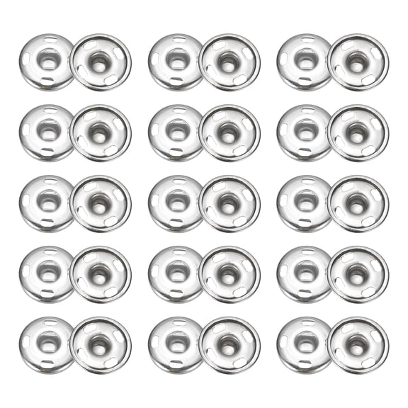 Uxcell 50 Sets Sew-on Snap Buttons, 15 mm Metal Invisible Press Studs Buttons, Brass Sewing Snap Fasteners for Fabric Clothing DIY Crafts (Silver Tone)