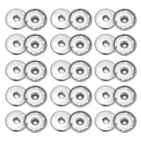 Uxcell 50 Sets Sew-on Snap Buttons, 25 mm Metal Invisible Press Studs Buttons, Brass Sewing Snap Fasteners for Fabric Clothing DIY Crafts (Silver Tone)