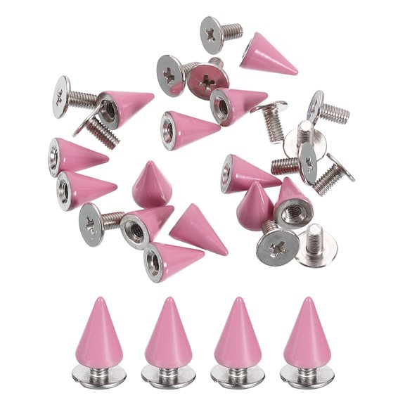 Uxcell 50 Sets Spikes and Studs, 7 x 10mm Cone Spikes Screw Back Studs Rivets, Cone Punk Spikes Rivet for Clothing Belts Bags DIY Leather Crafts, Pink