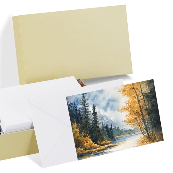 Uxcell 50 Sets Watercolor Cards Postcards with Envelopes 4x6 Inch(Beige Box)