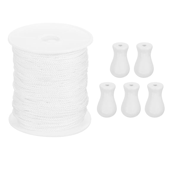 Uxcell 50 Yards Roman Blind Cord 1.8mm Braided Lift Shade Cord with 5Pcs Wood Blind Pull Cord Knobs Pendant for Blind Rollers Roman Shade DIY Crafts, White