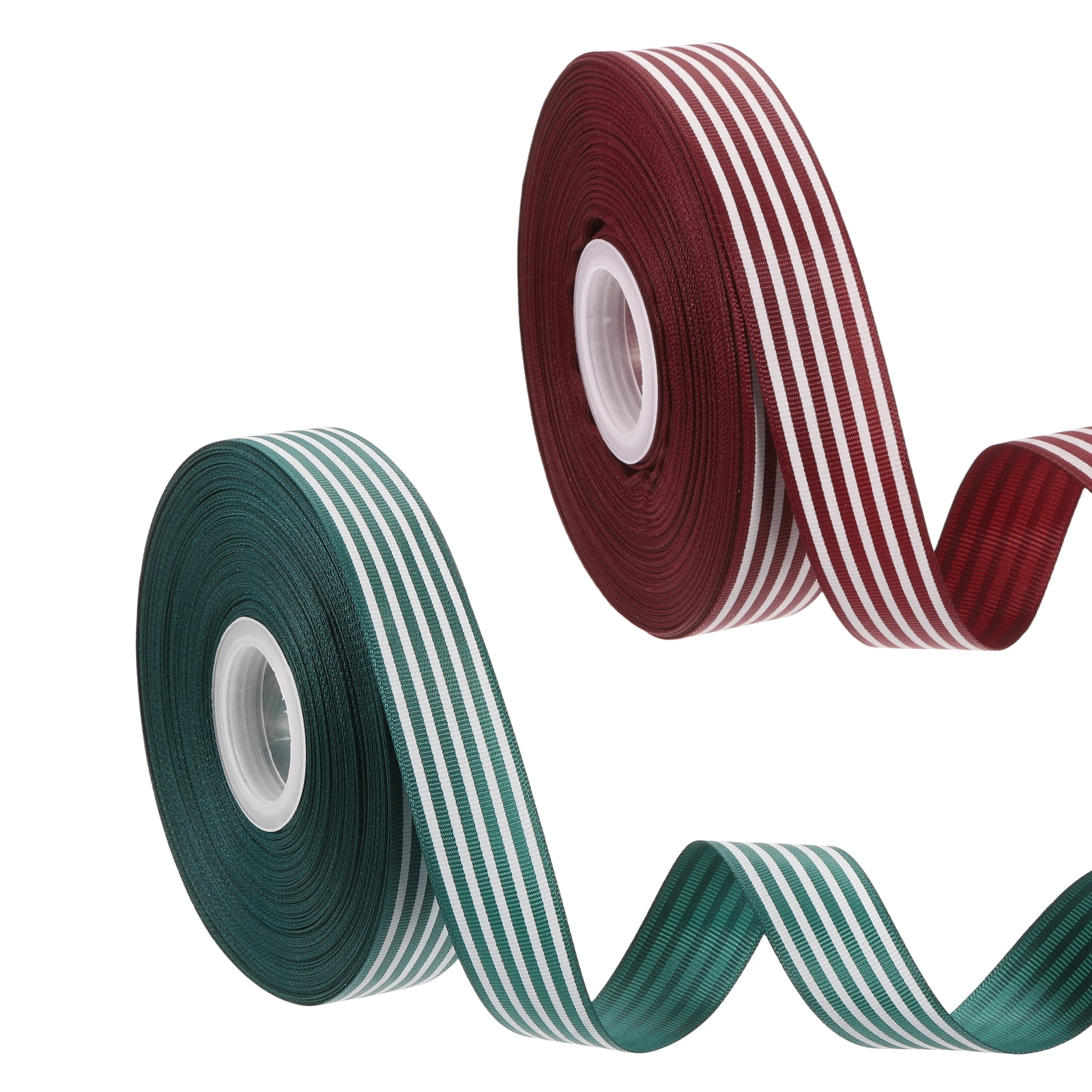 Uxcell 50 Yards x 1" Christmas Striped Ribbon, Dark Green/Red Ribbon Candy Ribbon Roll Fabric Wrapping Ribbon for Craft Wreath Christmas Birthday Wedding Festival Decoration