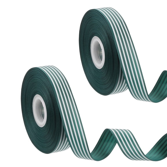 Uxcell 50 Yards x 1" Christmas Striped Ribbon, 2 Pcs Dark Green Candy Roll Fabric Wrapping Ribbons for Craft Wreath Birthday Wedding Festival Decoration